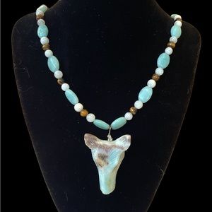 One of a kind Genuine Chalcedony hand carved wolf necklace